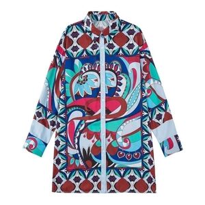 Zara Multicoloured Silky Paisley Printed Button Down Oversized Tunic/Dress SZ XS